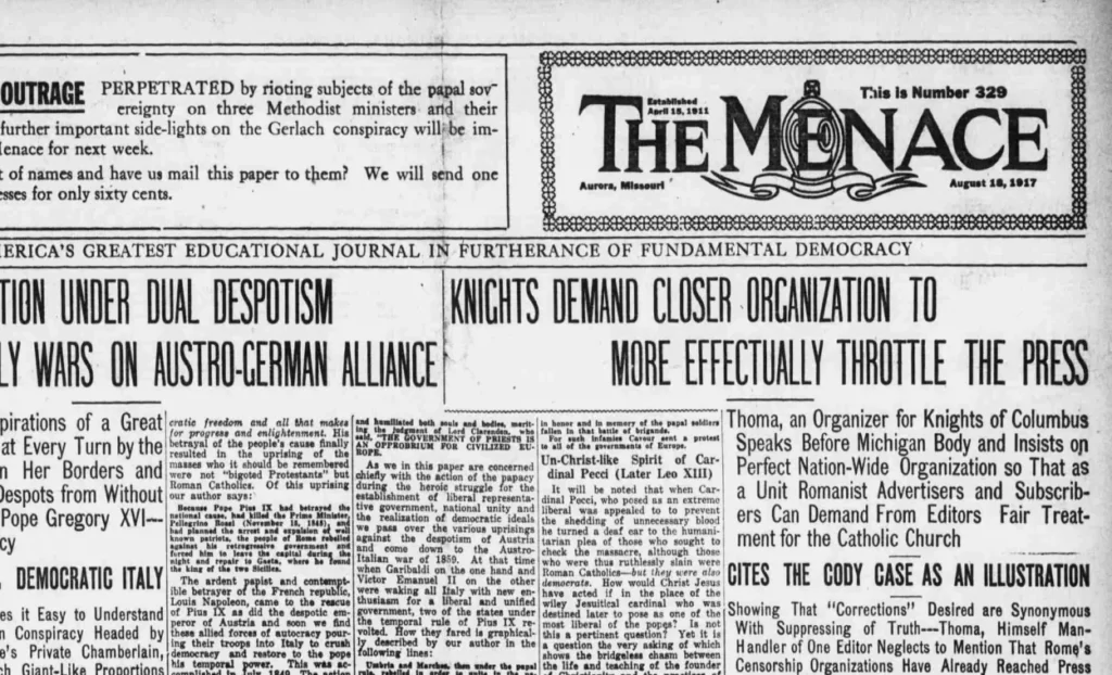 L’anti-catholicisme des Américains dans les débuts des années 1900