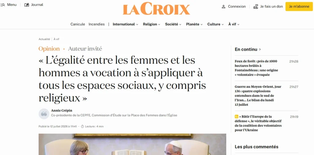 articles 3 Ordination des femmes : La Croix relance la controverse doctrinale